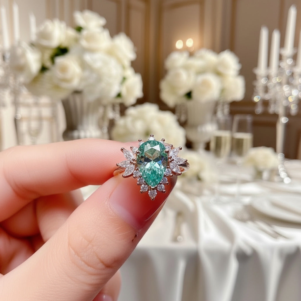 Water Drop Style 1.5ct Green Diamond Ring-Black Diamonds New York