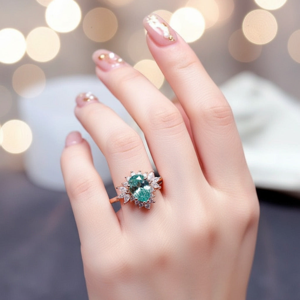 Water Drop Style 1.5ct Green Diamond Ring-Black Diamonds New York