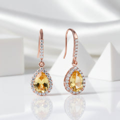 Water Drop Yellow Citrine Stone Dangle Earrings
