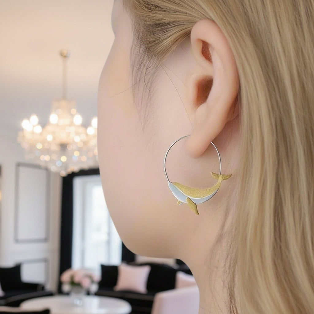 Whale Round Hoop Earrings-Black Diamonds New York