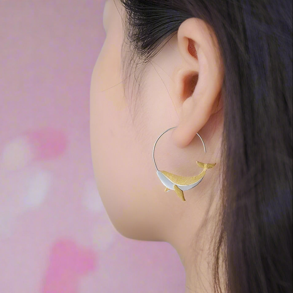 Whale Round Hoop Earrings-Black Diamonds New York