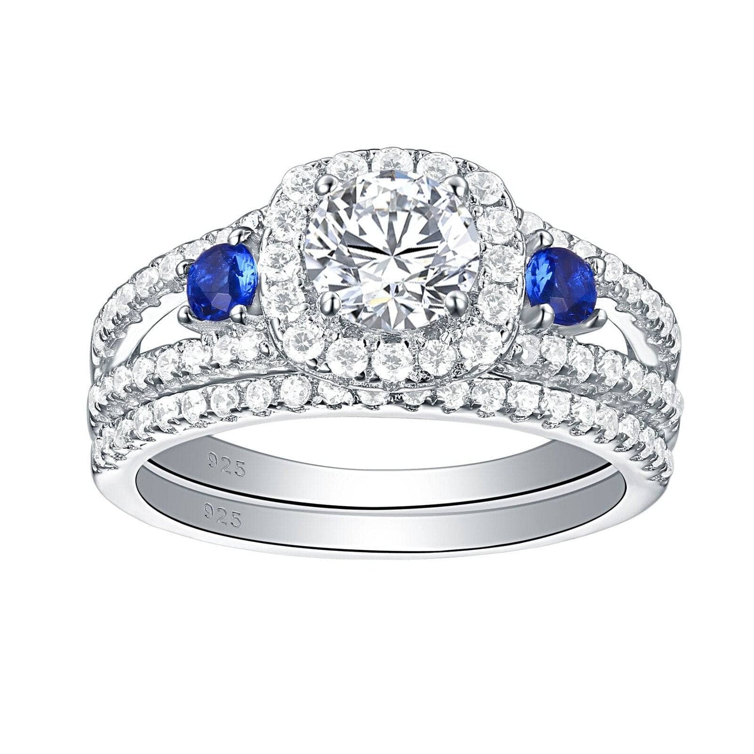White Blue Round Cut EVN Stone Engagement Ring Set-Black Diamonds New York