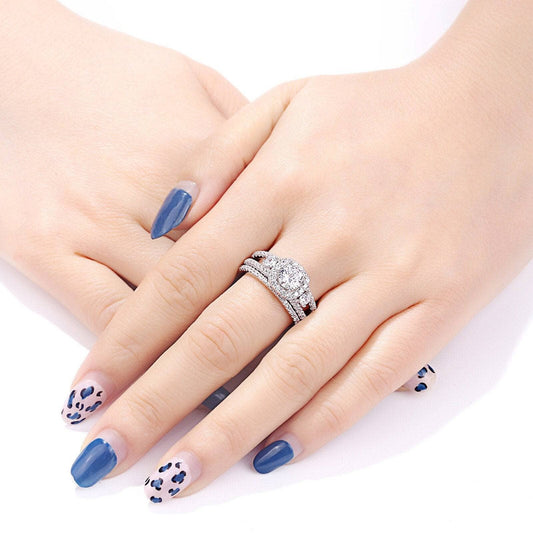 White Blue Round Cut Created Diamond Engagement Ring Set-Black Diamonds New York