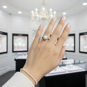 White Freshwater Pearl Halo Ring-Black Diamonds New York