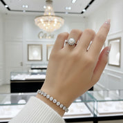 White Freshwater Pearl Halo Ring-Black Diamonds New York