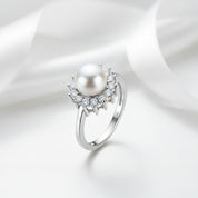 White Freshwater Pearl Halo Ring-Black Diamonds New York