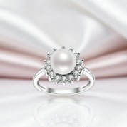 White Freshwater Pearl Halo Ring-Black Diamonds New York