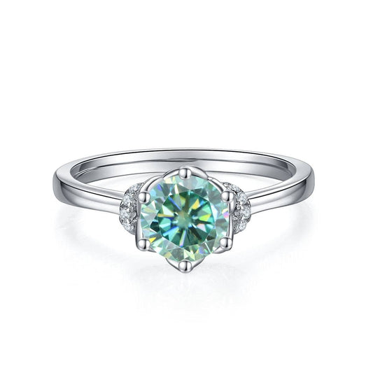 White Gold 1.0 ct Round-Cut Green Moissanite Engagement Ring-Black Diamonds New York