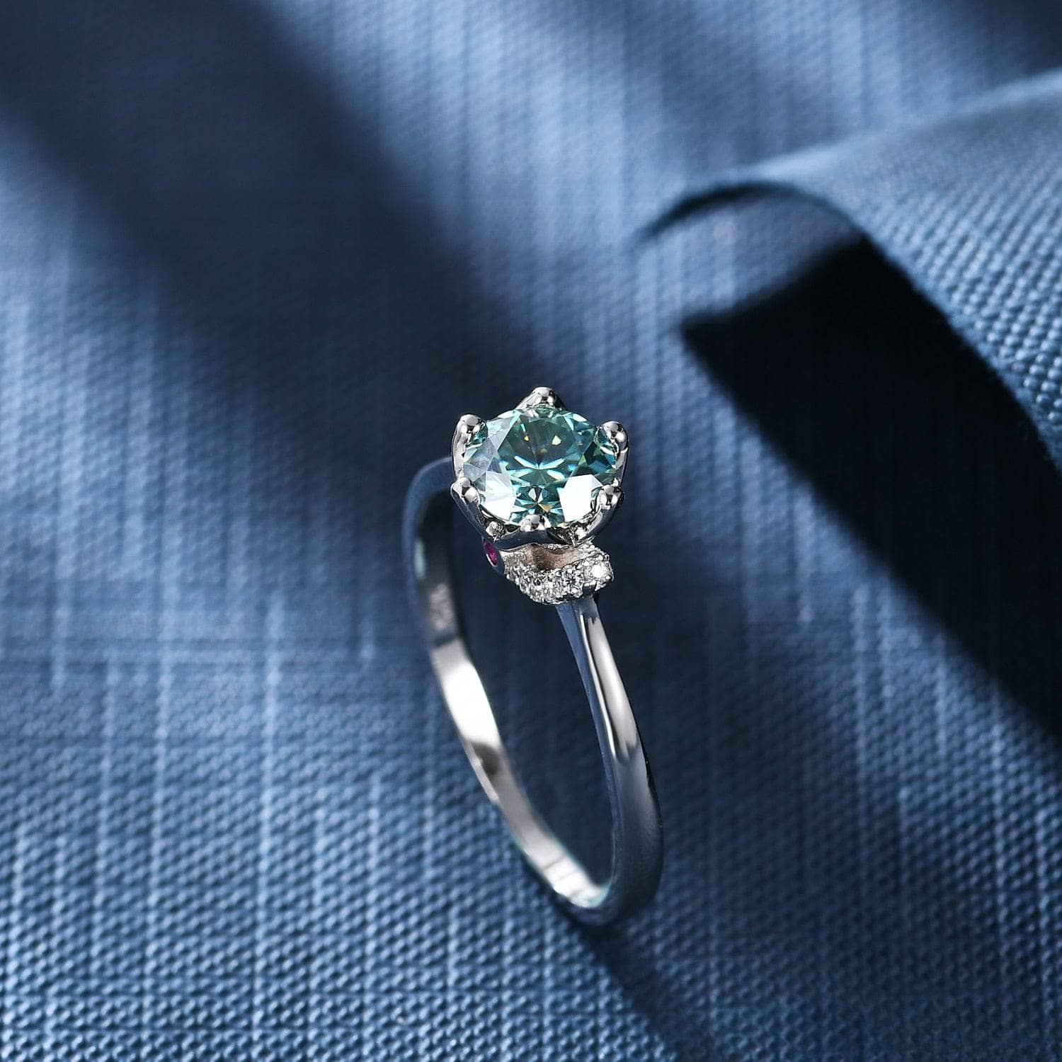 White Gold 1.0 ct Round-Cut Green Diamond Engagement Ring-Black Diamonds New York