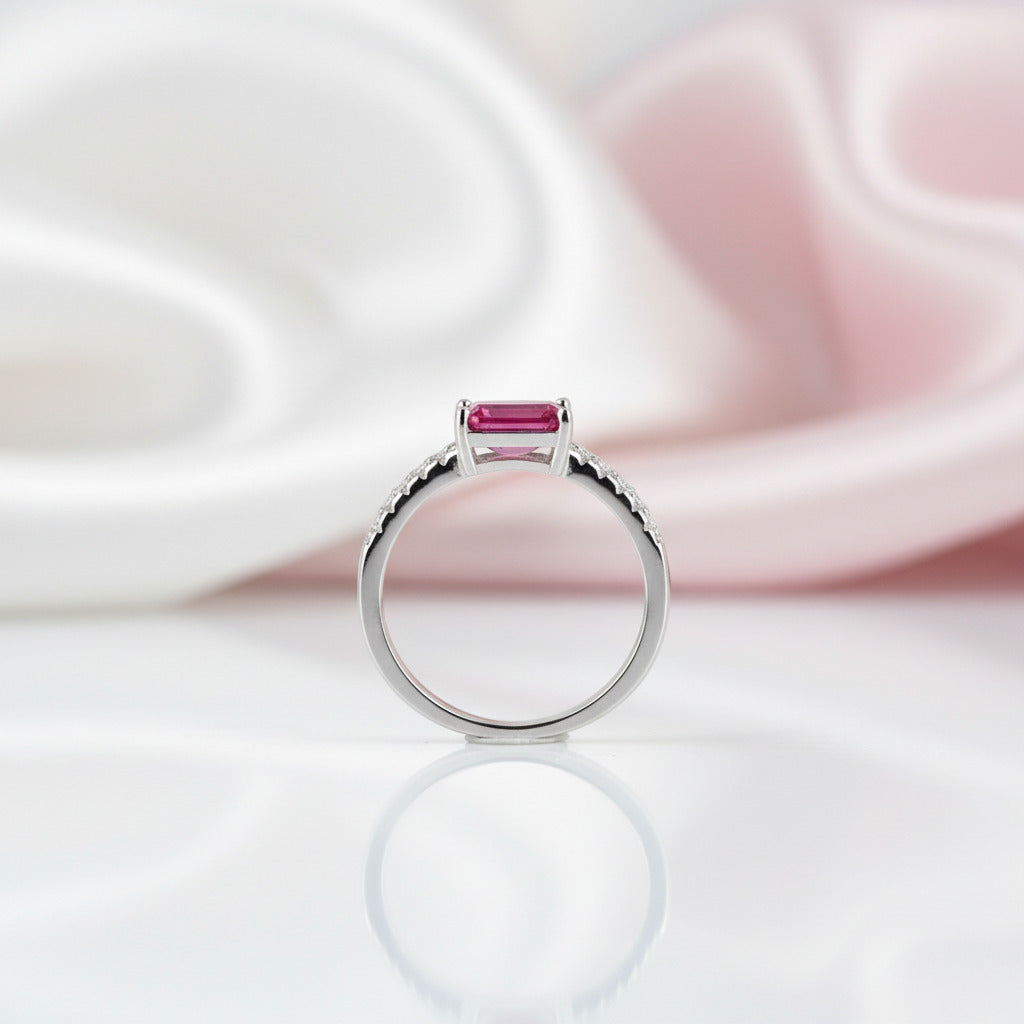 White Gold 1.5ct Emerald Cut Fuchsia Engagement Ring-Black Diamonds New York