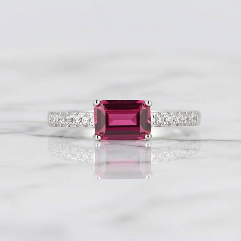 White Gold 1.5ct Emerald Cut Fuchsia Engagement Ring-Black Diamonds New York
