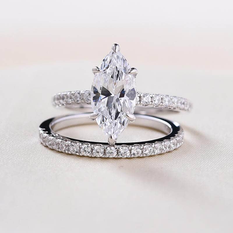 White Gold 1.5ct Marquise Cut Wedding Set - Black Diamonds New York
