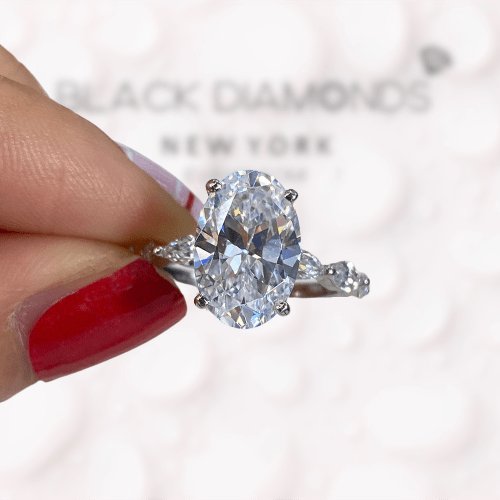 White Gold 3.5ct Oval Cut Simulated Diamond Engagement Ring - Black Diamonds New York