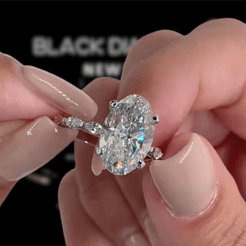 White Gold 3.5ct Oval Cut Simulated Diamond Engagement Ring-Black Diamonds New York
