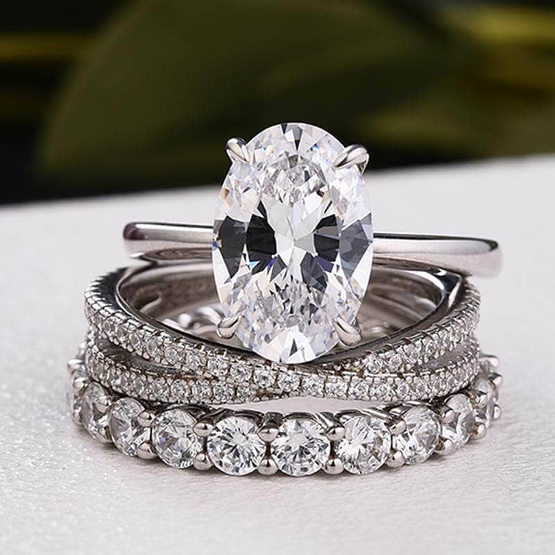 White Gold 3pc Oval Cut Simulated Diamonds Wedding Ring Set-Black Diamonds New York