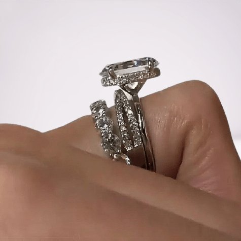 White Gold 3pc Oval Cut Simulated Diamonds Wedding Ring Set - Black Diamonds New York
