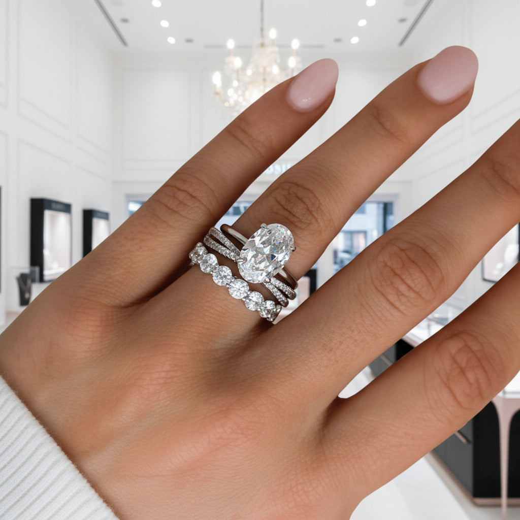 White Gold 3pc Oval Cut Simulated Diamonds Wedding Ring Set-Black Diamonds New York