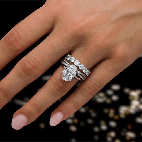 White Gold 3pc Oval Cut Simulated Diamonds Wedding Ring Set - Black Diamonds New York