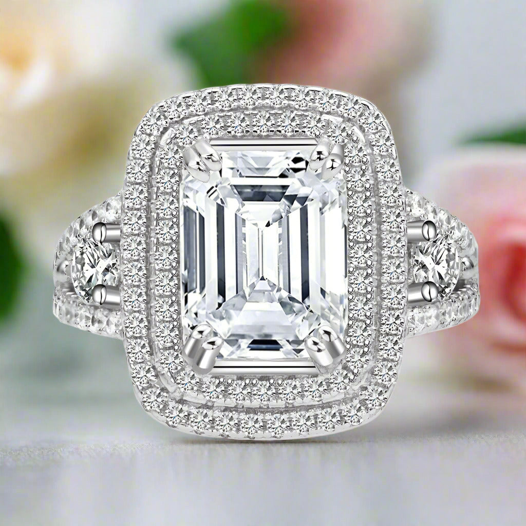 White Gold 4.0 ct Emerald Cut Halo Engagement Ring-Black Diamonds New York