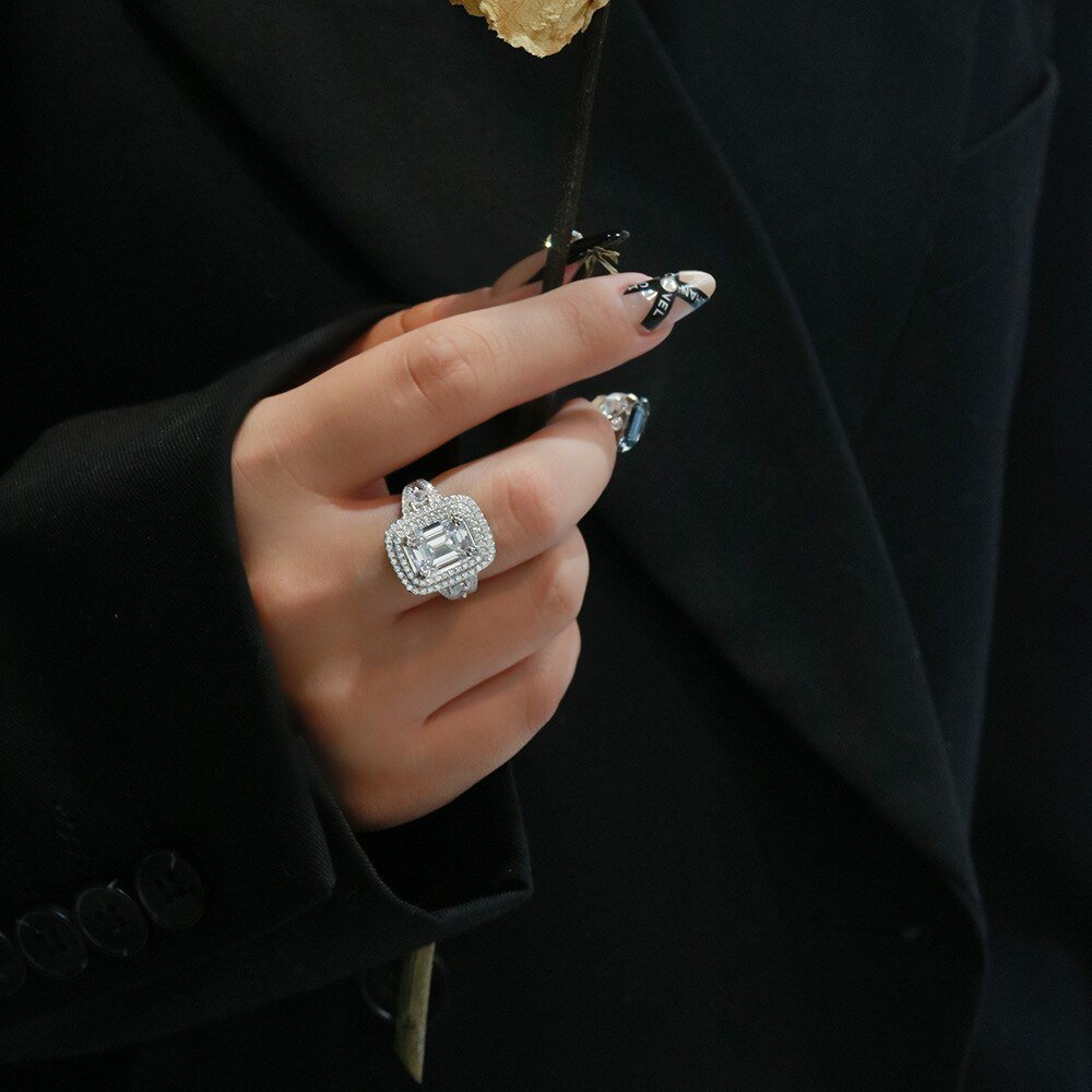 White Gold 4.0 ct Emerald Cut Halo Engagement Ring-Black Diamonds New York