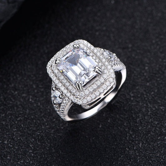 White Gold 4.0 ct Emerald Cut Halo Engagement Ring-Black Diamonds New York