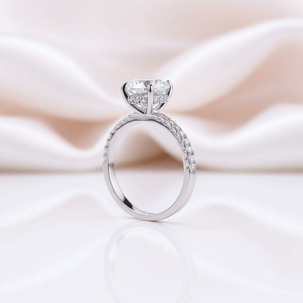White Gold Classic Round Cut 4 prong Engagement Ring-Black Diamonds New York