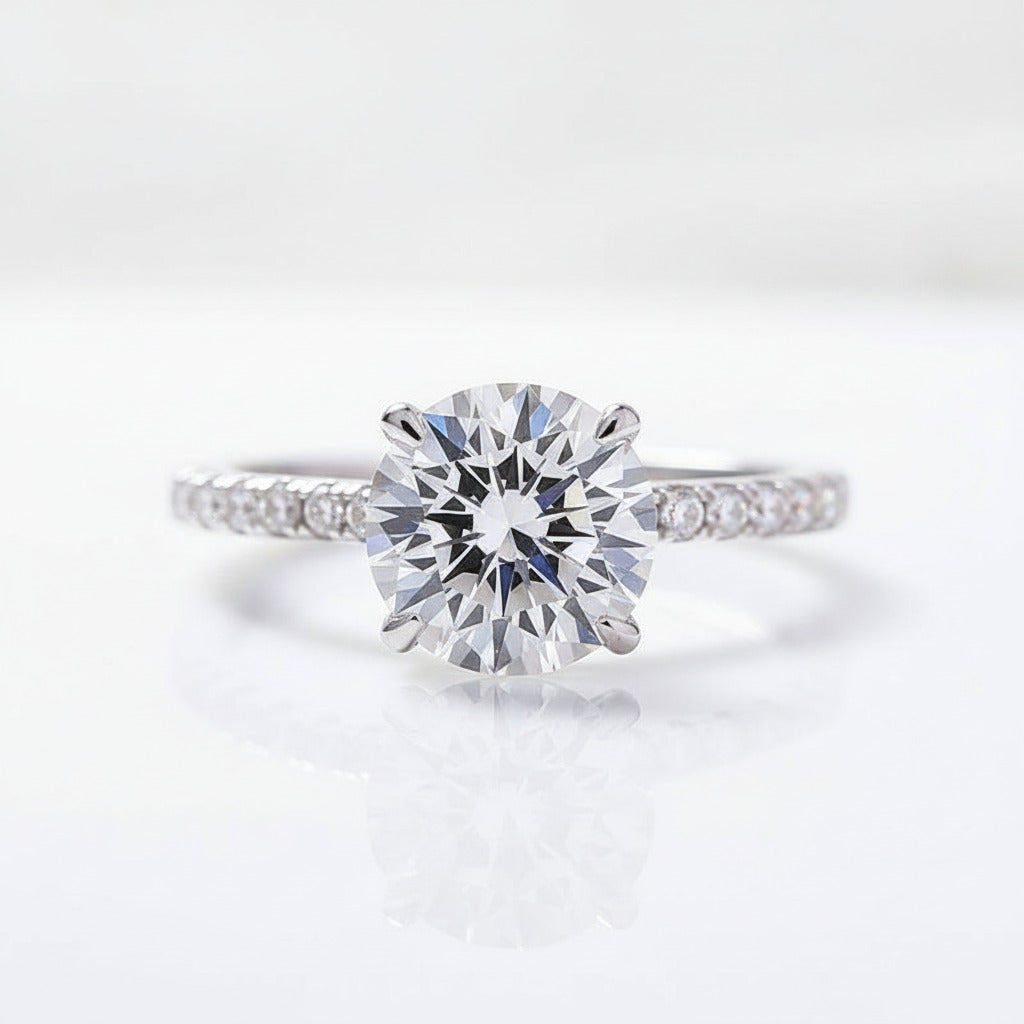 White Gold Classic Round Cut 4 prong Engagement Ring-Black Diamonds New York