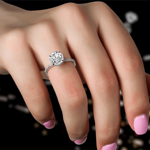 White Gold Classic Round Cut 4 prong Engagement Ring-Black Diamonds New York