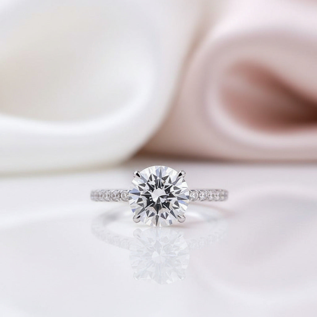 White Gold Classic Round Cut 4 prong Engagement Ring-Black Diamonds New York