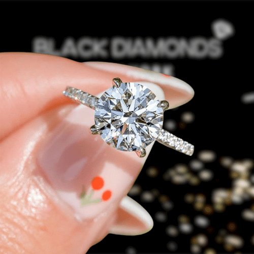 White Gold Classic Round Cut 4 prong Engagement Ring - Black Diamonds New York