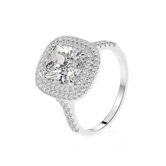 White Gold Double Halo Cushion Cut 2ct Engagement Ring-Black Diamonds New York