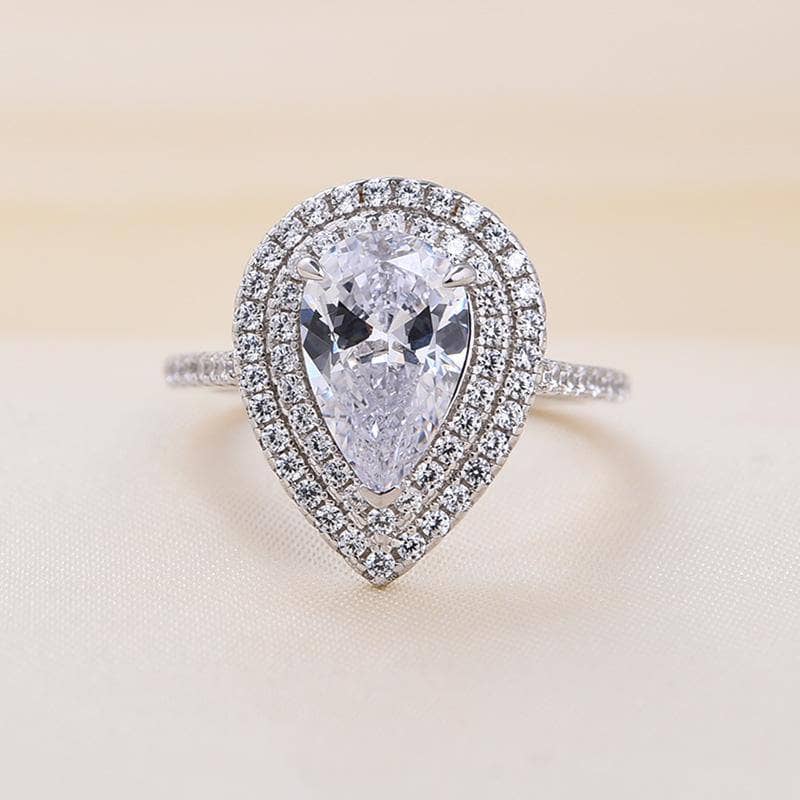 White Gold Double Halo Pear Cut Engagement Ring-Black Diamonds New York
