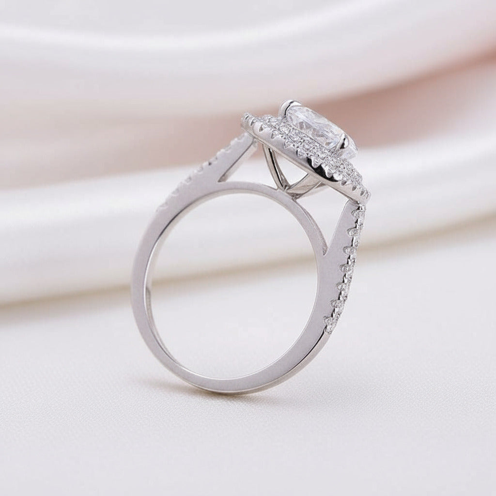 White Gold Double Halo Pear Cut Engagement Ring-Black Diamonds New York