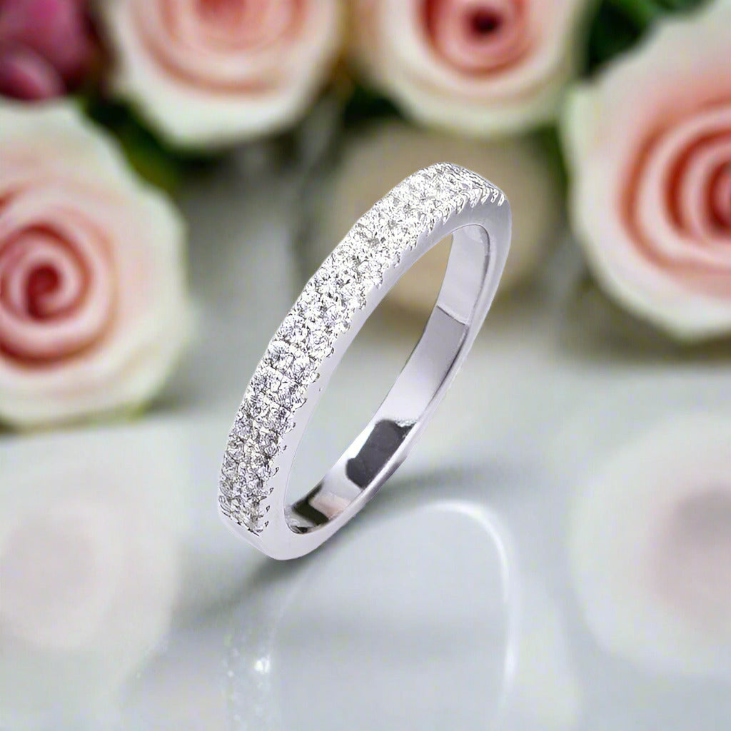 White Gold Double Halo Round Cut Wedding Band-Black Diamonds New York