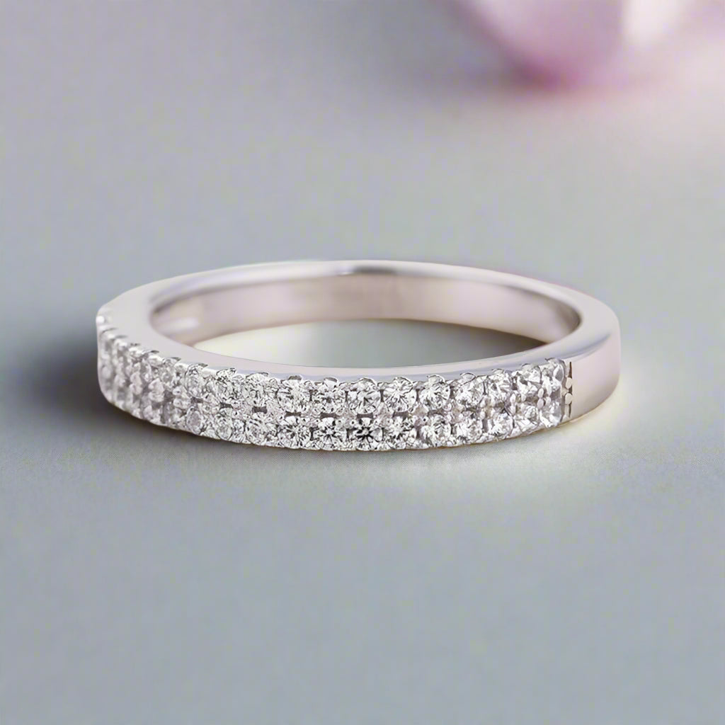 White Gold Double Halo Round Cut Wedding Band-Black Diamonds New York