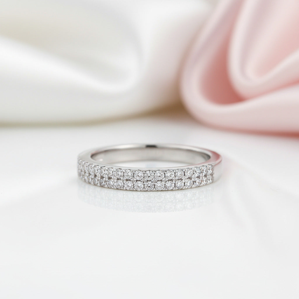 White Gold Double Halo Round Cut Wedding Band-Black Diamonds New York