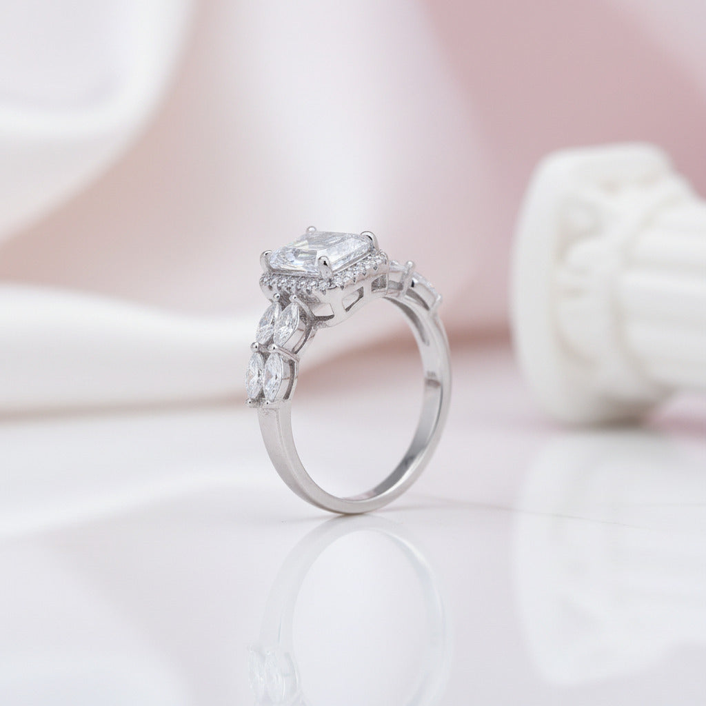 White Gold Emerald Cut Diamond Option Engagement Ring-Black Diamonds New York