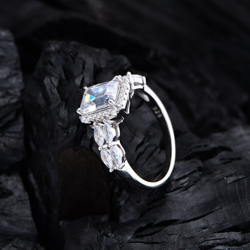 White Gold Emerald Cut Moissanite Engagement Ring-Black Diamonds New York