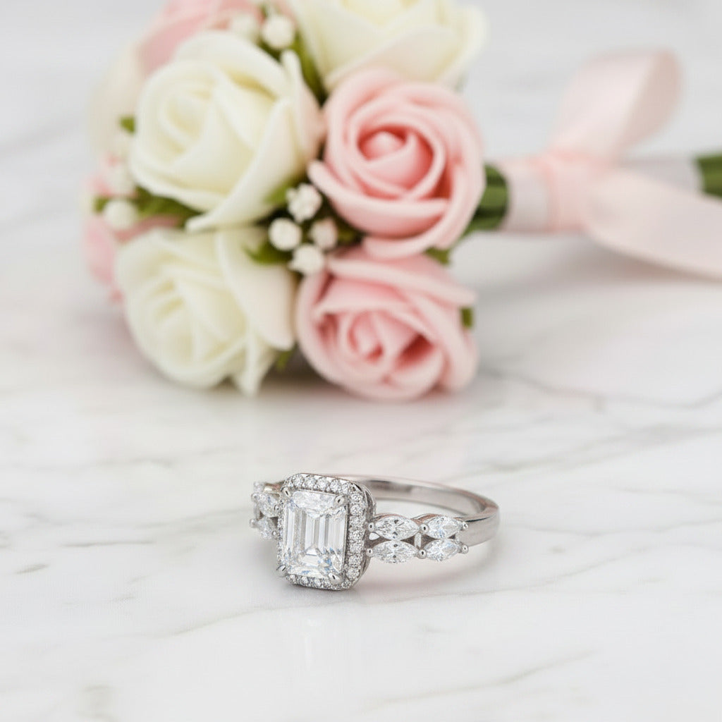 White Gold Emerald Cut Diamond Option Engagement Ring-Black Diamonds New York