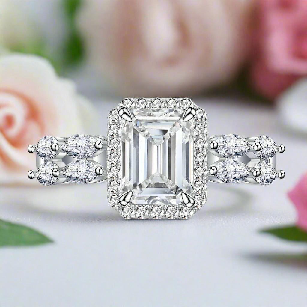 White Gold Emerald Cut Diamond Engagement Ring-Black Diamonds New York