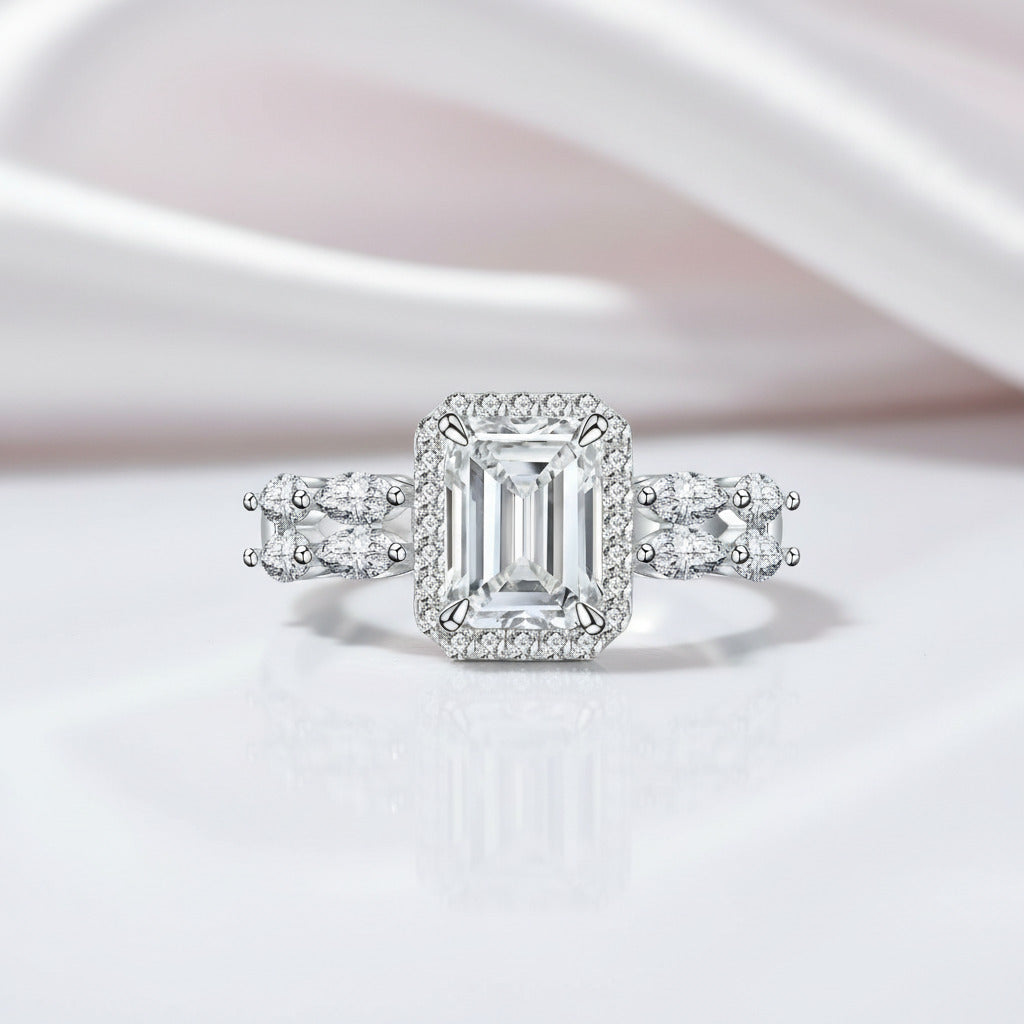 White Gold Emerald Cut Diamond Option Engagement Ring-Black Diamonds New York