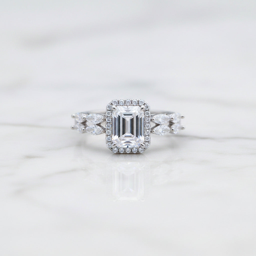 White Gold Emerald Cut Diamond Option Engagement Ring-Black Diamonds New York