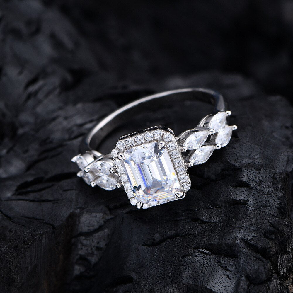 White Gold Emerald Cut Diamond Engagement Ring-Black Diamonds New York