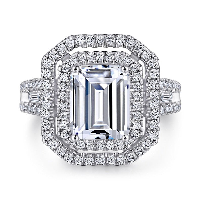 White Gold Emerald Cut Diamond Halo Engagement Ring-Black Diamonds New York