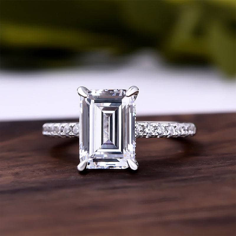 White Gold Emerald Cut Women's Engagement Ring - Black Diamonds New York
