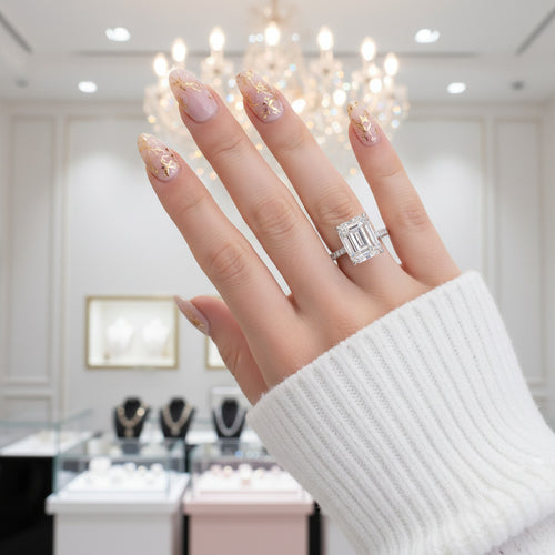 White Gold Emerald Cut Women's Engagement Ring – Black Diamonds