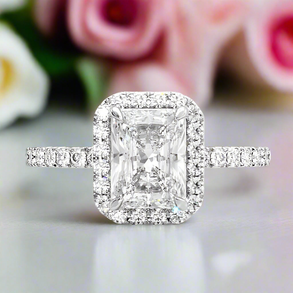 White Gold Halo Radiant Cut Diamond Engagement Ring-Black Diamonds New York