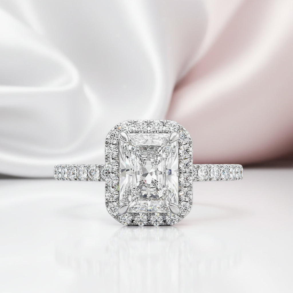 White Gold Halo Radiant Cut Diamond Option Engagement Ring-Black Diamonds New York