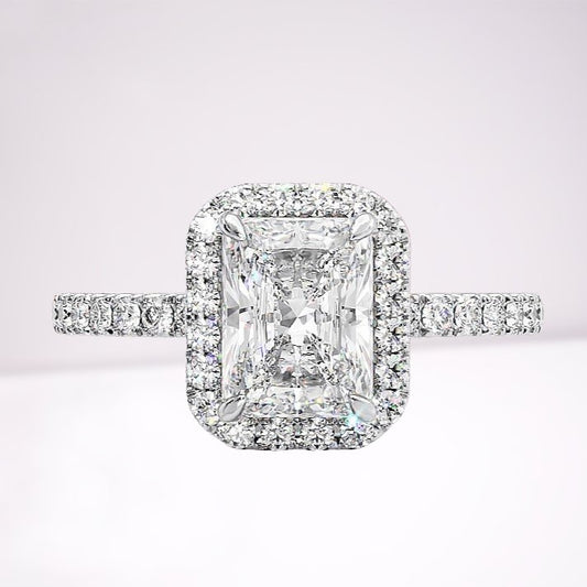 White Gold Halo Radiant Cut Simulated Diamond Engagement Ring-Black Diamonds New York