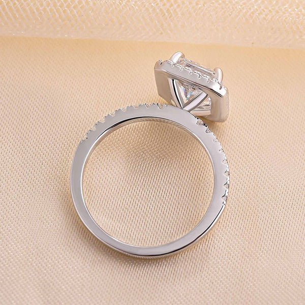 White Gold Halo Radiant Cut Sona Simulated Diamond Engagement Ring - Black Diamonds New York